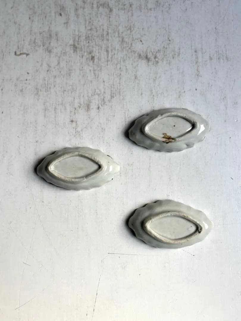 756 骨董 アンティーク 古伊万里 舟型松林文様豆皿 3点組 醤油皿 金継ぎ