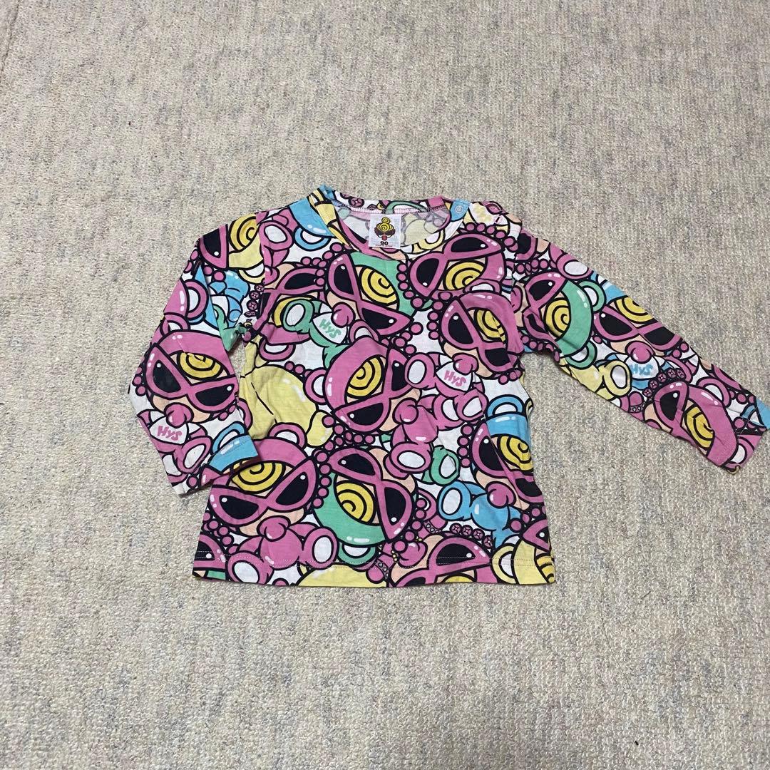 7日まで】ヒスミニ ブラウン テディ 総柄トレーナー 90cm オートミール