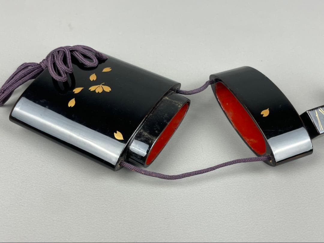 平安 象彦 印籠 共箱付 漆芸 金蒔絵 骨董 提物 木地塗り桜蒔絵 提げ物 根付