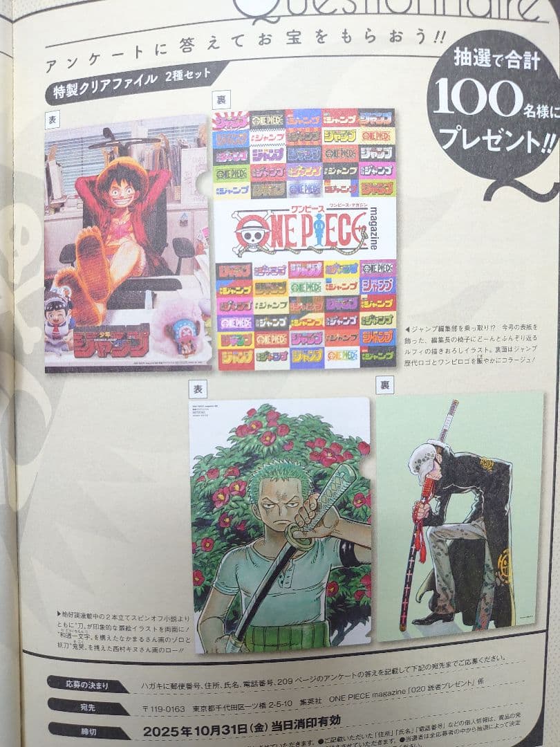 ワンピースマガジン 020 特製クリアファイル 当選品