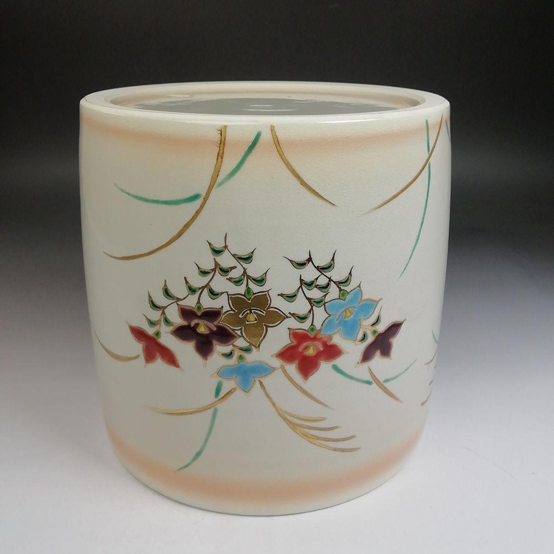 Ｔ９２７　水指　『仁清　芒に桔梗』『御室窯 造』　共箱　茶道具