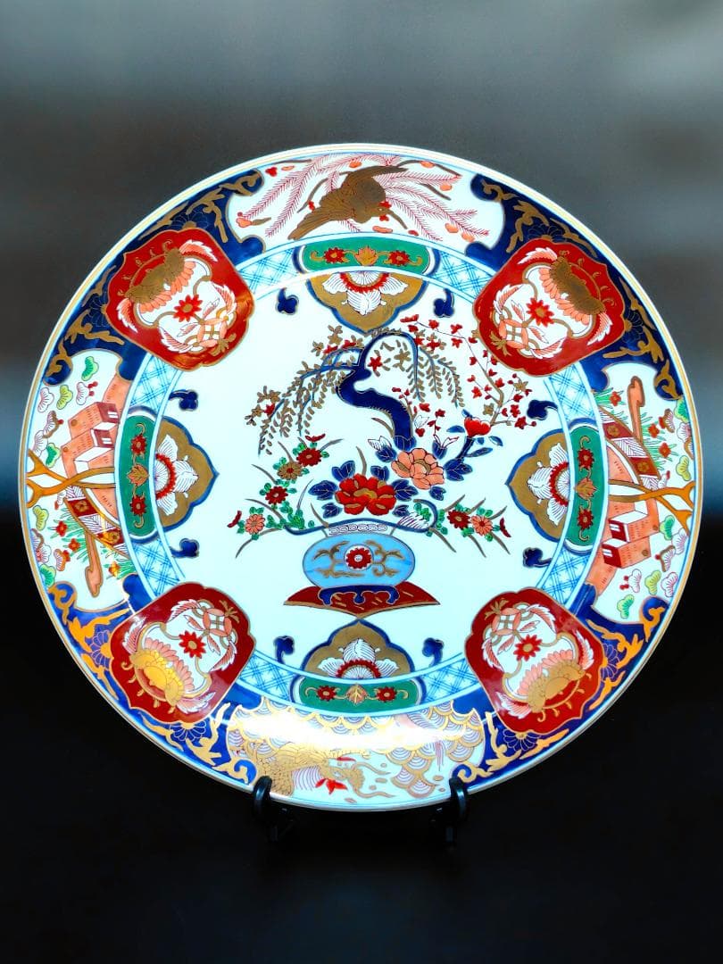 有田焼 秀峰作 白磁金彩色 鳳凰 特大皿 46.3cm / 飾り皿 飾皿 美術品