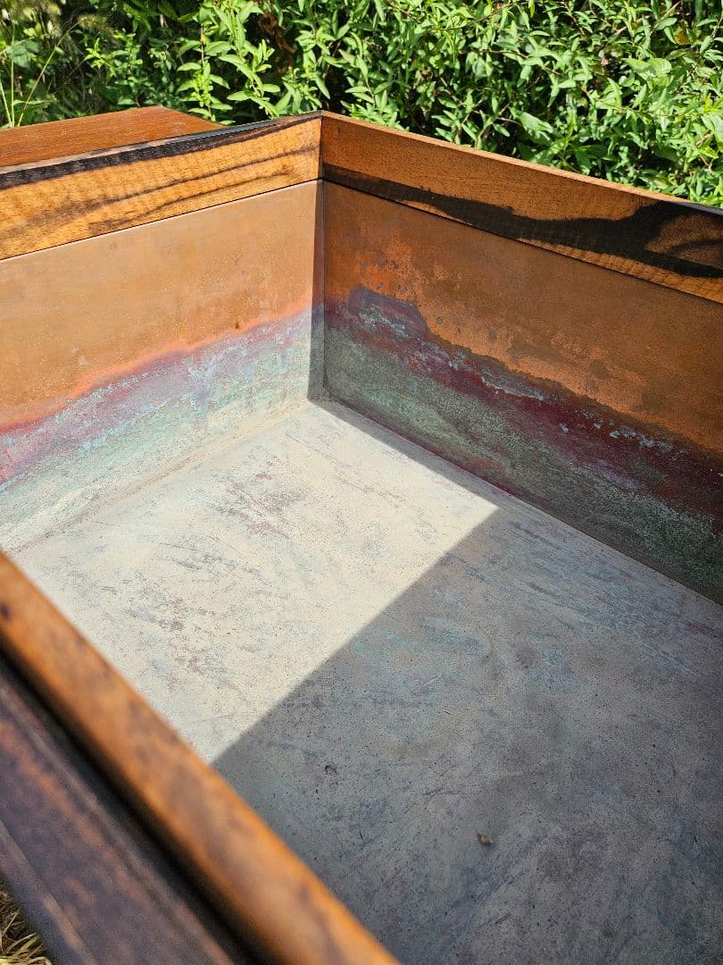 日本のアンティーク 角火鉢 黒柿×欅 玉杢 灰入れ 古民家 和室 和