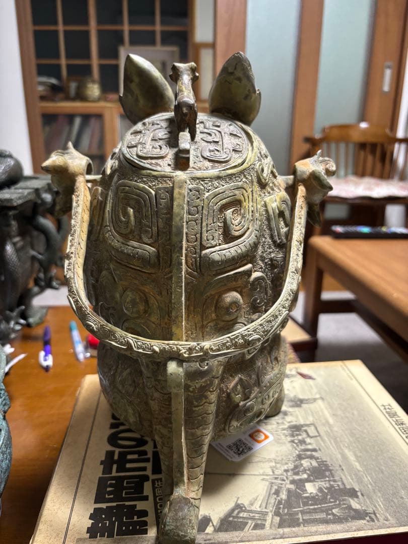 極上・未使用】高岡銅器 米田秀保 香炉 龍/竜 雲文 蝋型鋳銅 香道具