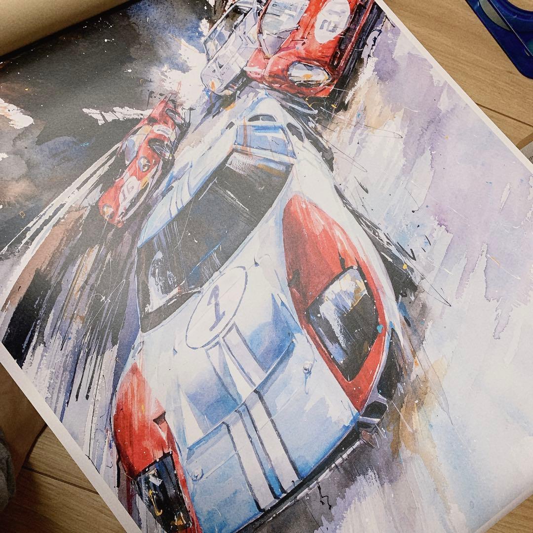 未使用　MINSEOK 水彩画 (プリント) 車 ポスター 屋内 装飾