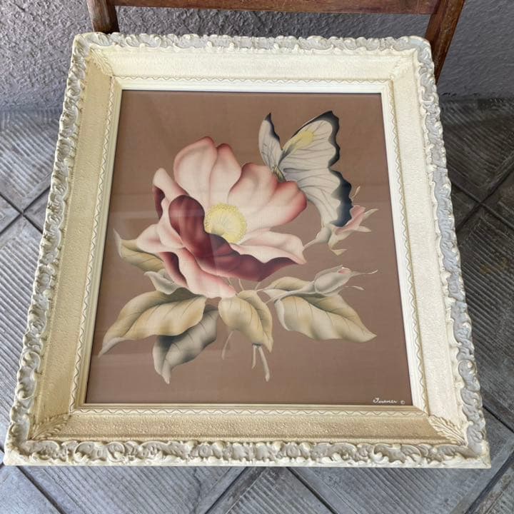 50's 希少 ターナー社アメリカアンティーク蝶＆花の壁掛け インテリアUSA