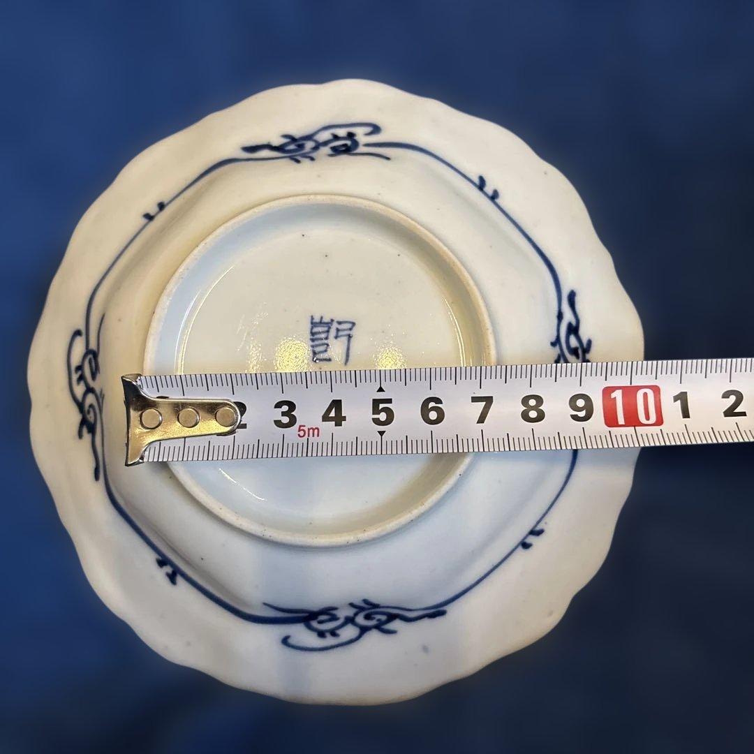 ⬛︎五寸変形皿8枚⬛︎染付手描⬛︎古伊万里⬛︎山水巻物角皿江戸