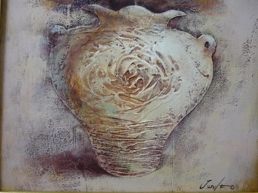 真作】☆絵画☆伊藤順一 油彩3号 紅い花 箱・黄袋入