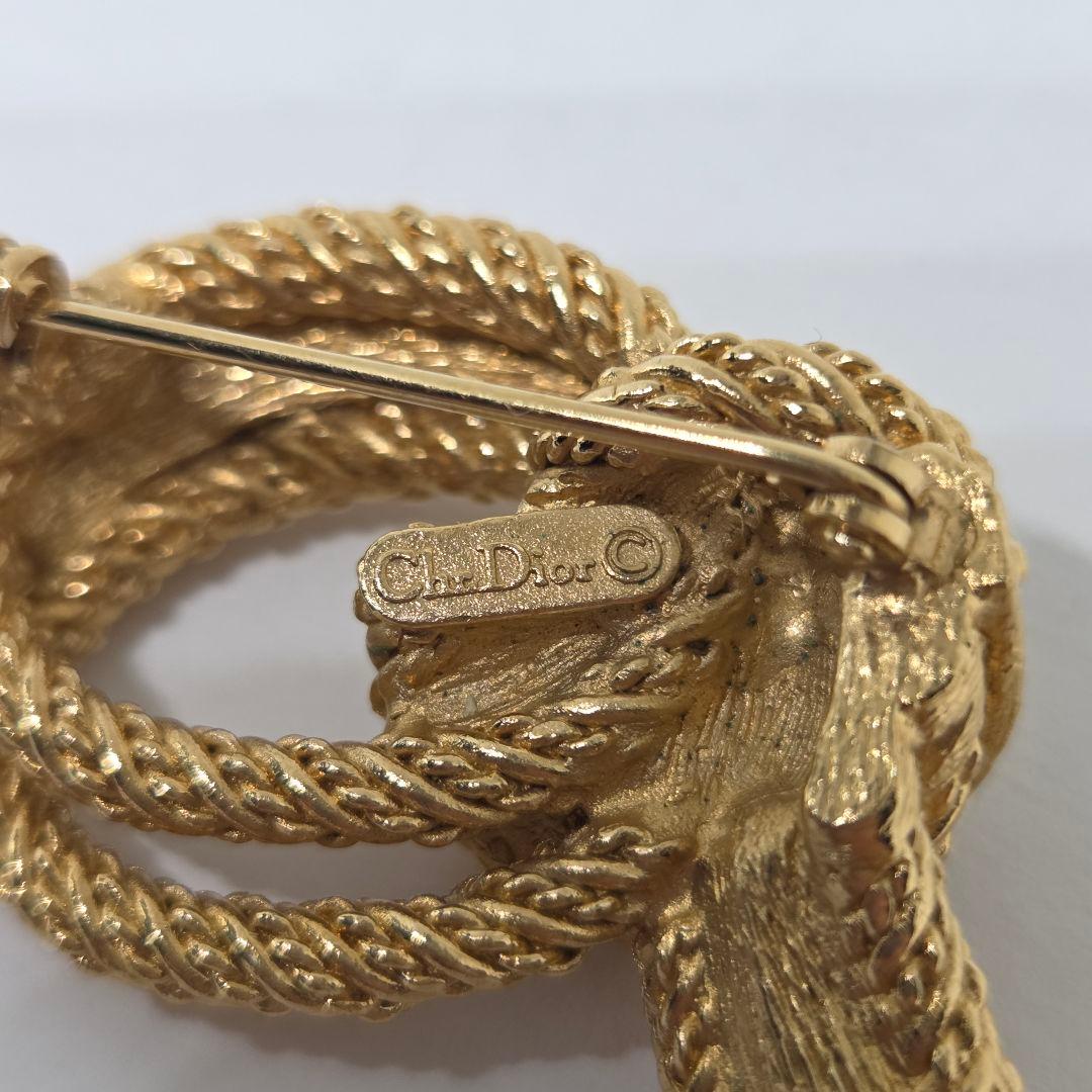 Christian Dior ラインストーン ゴールドカラー ブローチ リボン