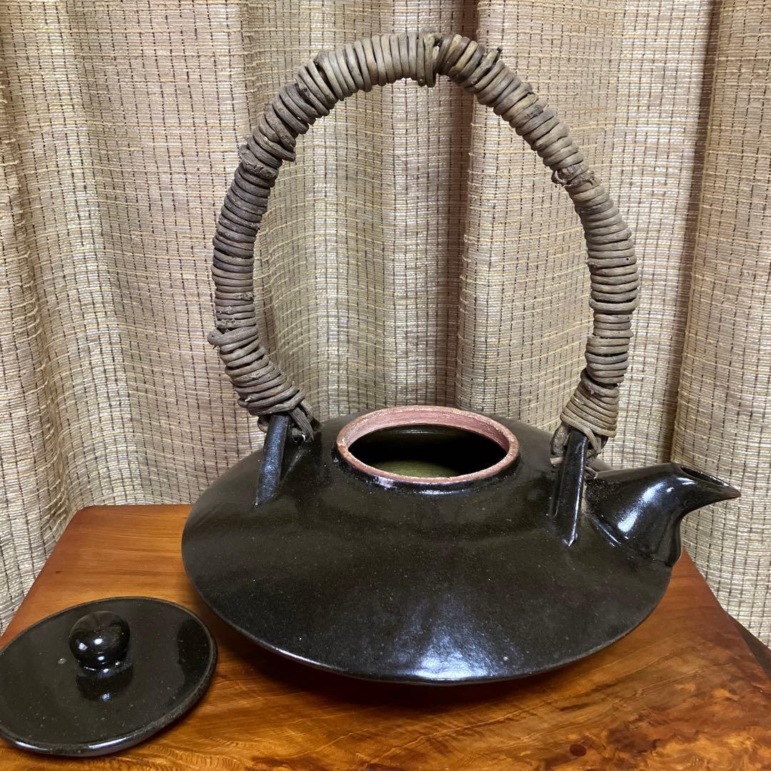 希少 年代物 超特大 薩摩黒千代香 荒木陶窯 苗代川焼 手作り 逸品】 黒