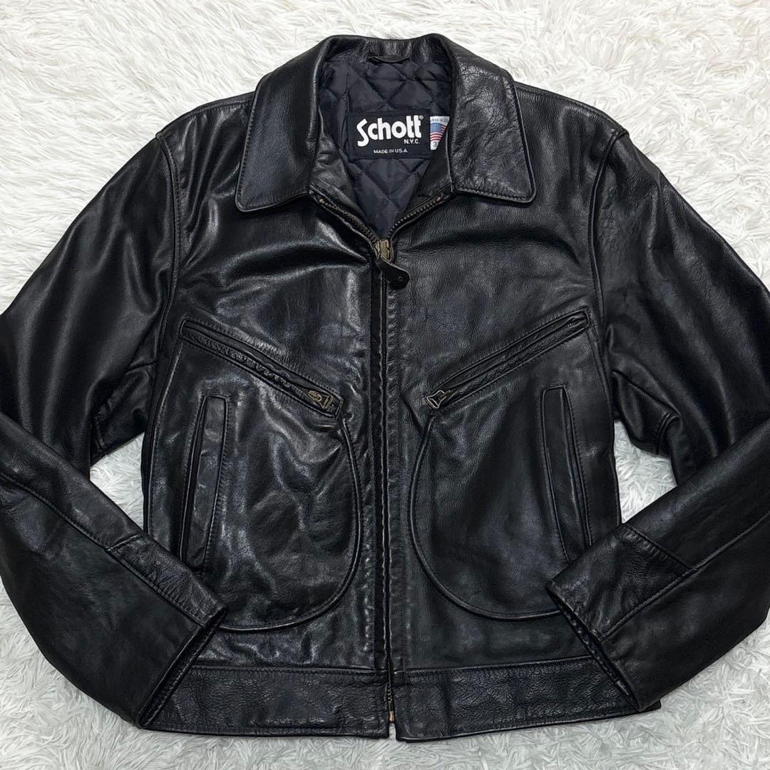 L相当 ⭐️schott 637 レザージャケット　キルティング　Dポケット　黒 L相当 ⭐️schott 637 レザージャケットキルティングDポケット黒 L相当