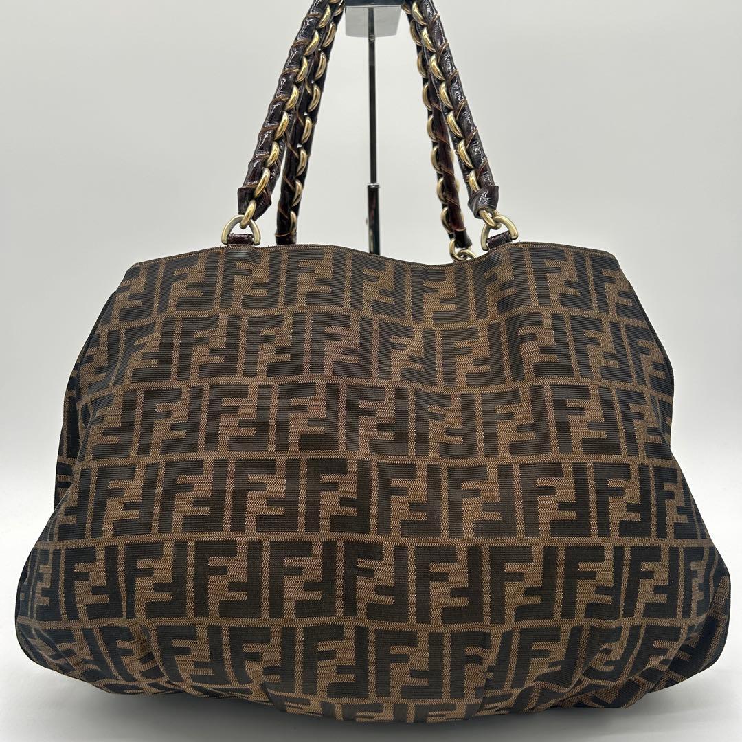 【美品】フェンディ ミア チェーンショルダーバッグ ズッカ キャンバス 肩掛け