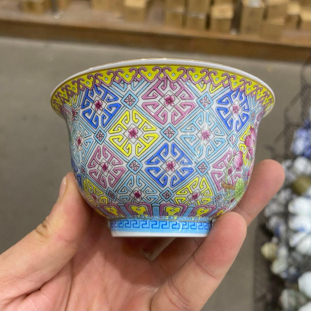 中国茶器 錦繡蓮花牡丹蓋碗 景徳镇 蓋付き茶器 飲茶食器 煎茶具 未使用品