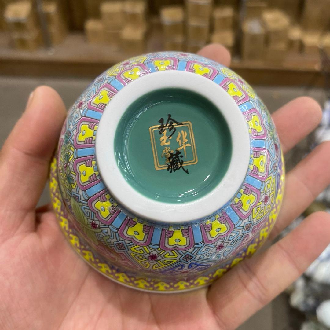 中国茶器 錦繡蓮花牡丹蓋碗 景徳镇 蓋付き茶器 飲茶食器 煎茶具 未使用品