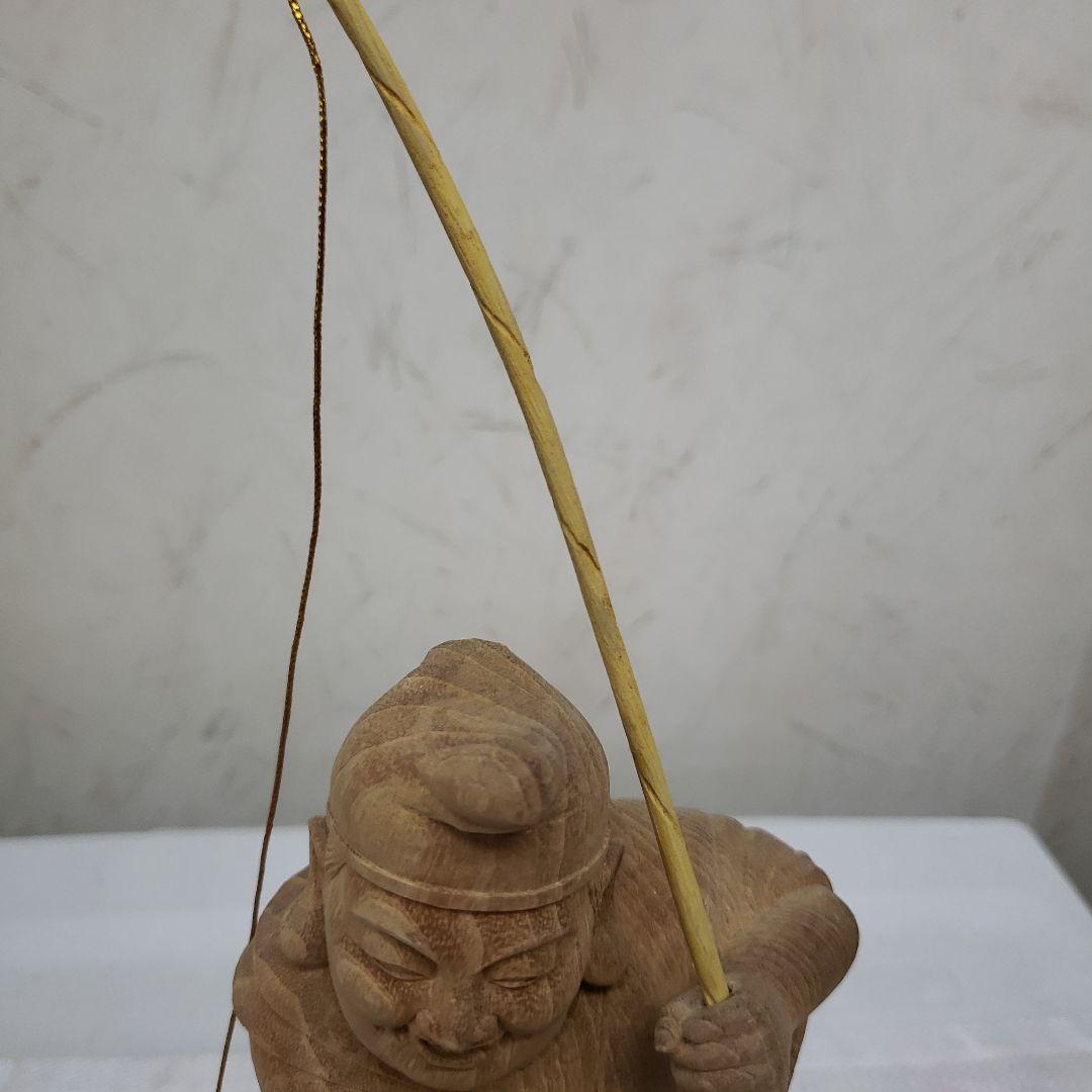 Bフライデー蔵出し特価縁起物七福神楠材恵比寿像えべっさん身丈23cm棹