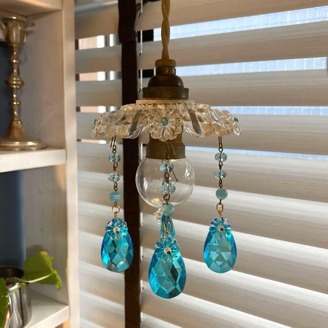 ミニシャンデリア 1920年 フランスアンティーク ブルードロップ