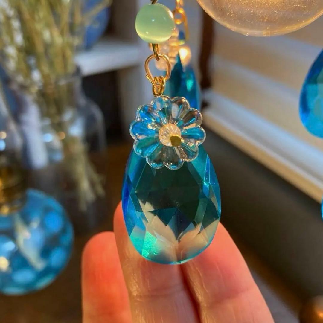 ミニシャンデリア 1920年 フランスアンティーク ブルードロップ