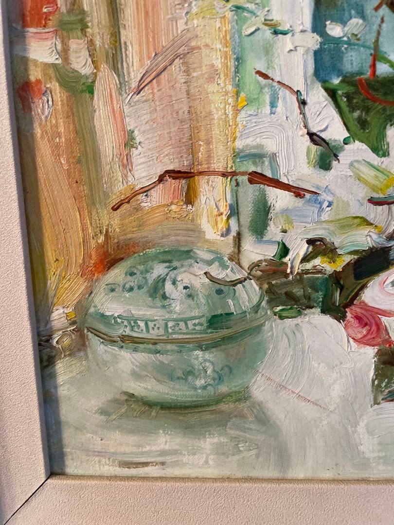 蔵出し 潘衡生 1997年 油絵 中国美品 中国絵 真作 花 薔薇 油彩画