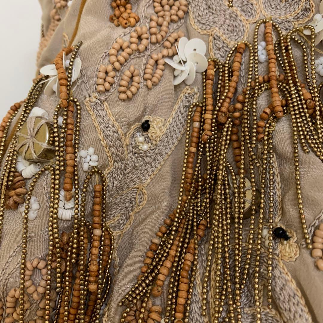 お値下げ中‼️JAMIN PUECH ベージュ ビーズお猿さん装飾 バッグ