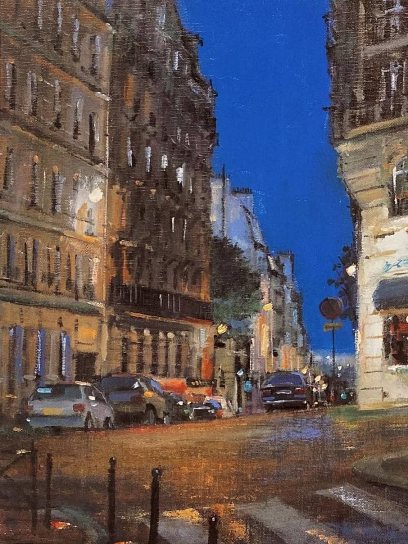 中西繁【夜のルピック通り（パリ）】希少な額装用画集より、新品額装、マット額装付