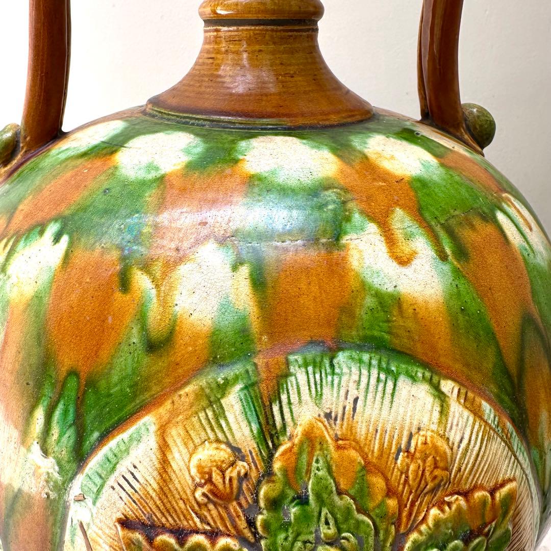 唐三彩 壺 双耳 唐物 装飾 中国美術 中国古玩 骨董