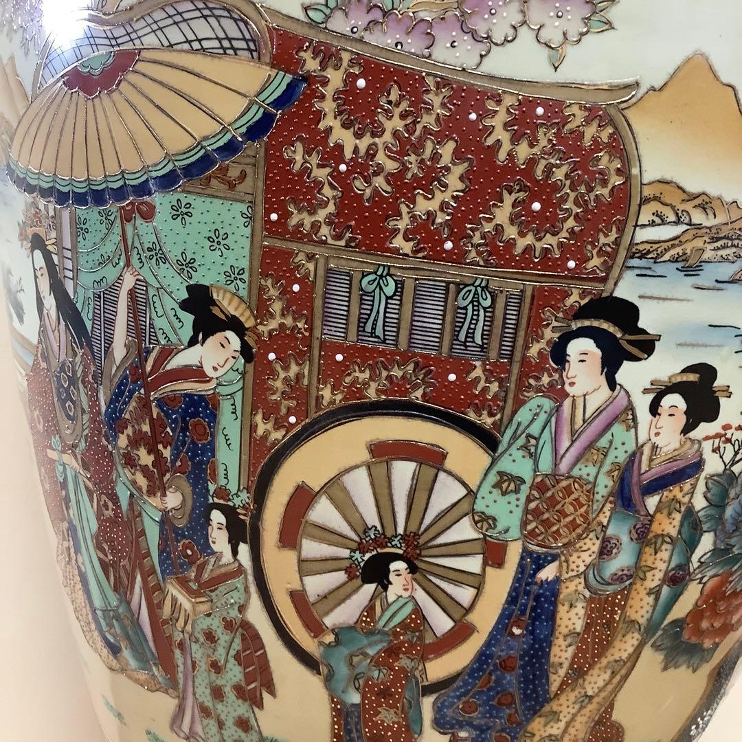 薩摩焼？　古代美人図　壺飾り壺　沈香壺　大型　大サイズ