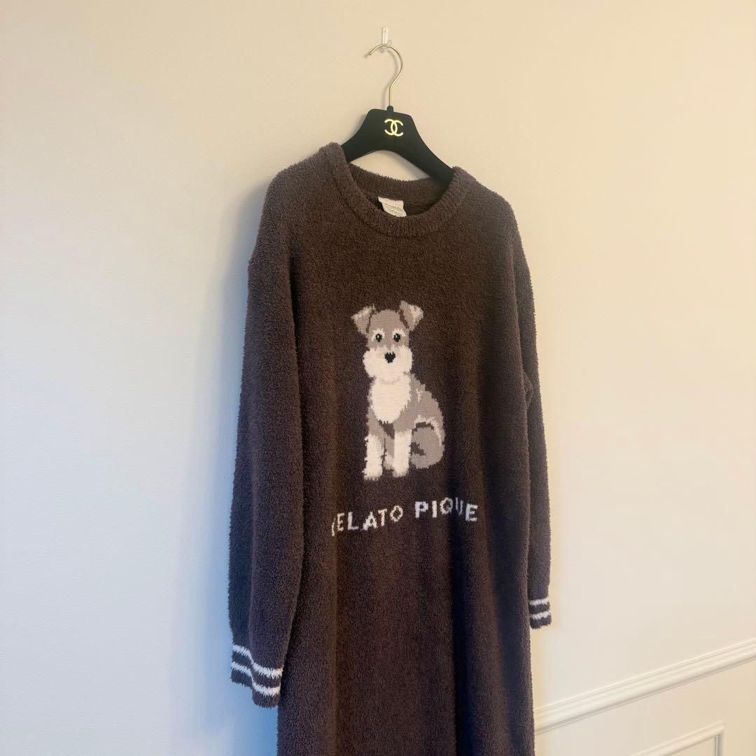 極美品 gelato piqueシュナウザー ジャガード ワンピースダークグレー