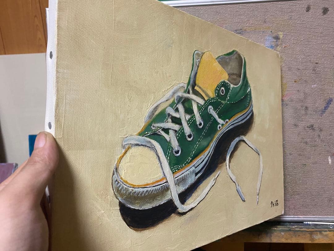 緑色スニーカー 油彩画