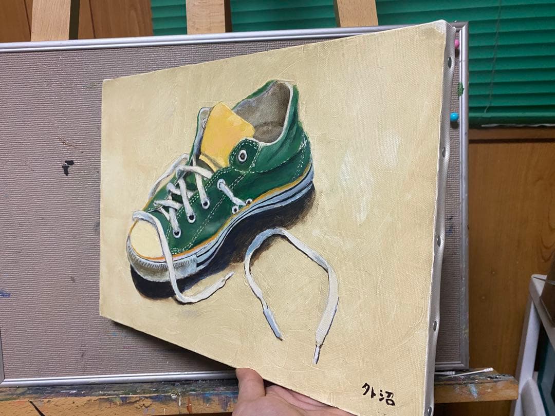 緑色スニーカー 油彩画
