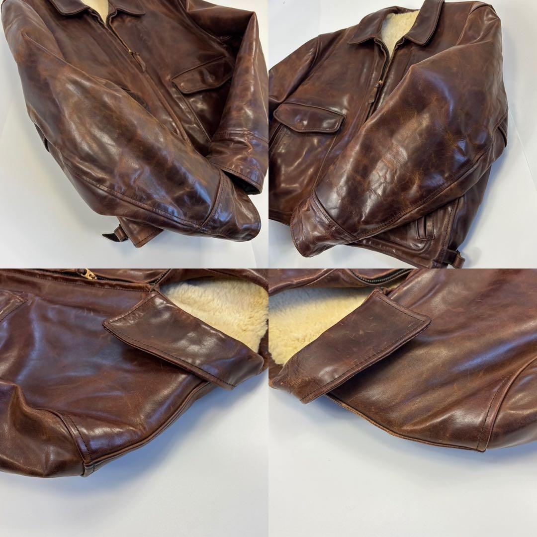 エアロレザー 希少 裏ボア ホースハイド レザージャケット 38 ブラウン