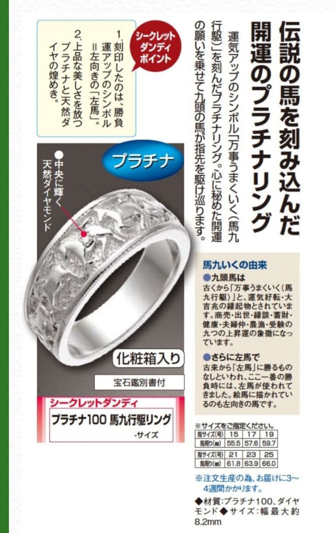※ヒロ※馬九行駆　午年　開運　プラチナリング　19号