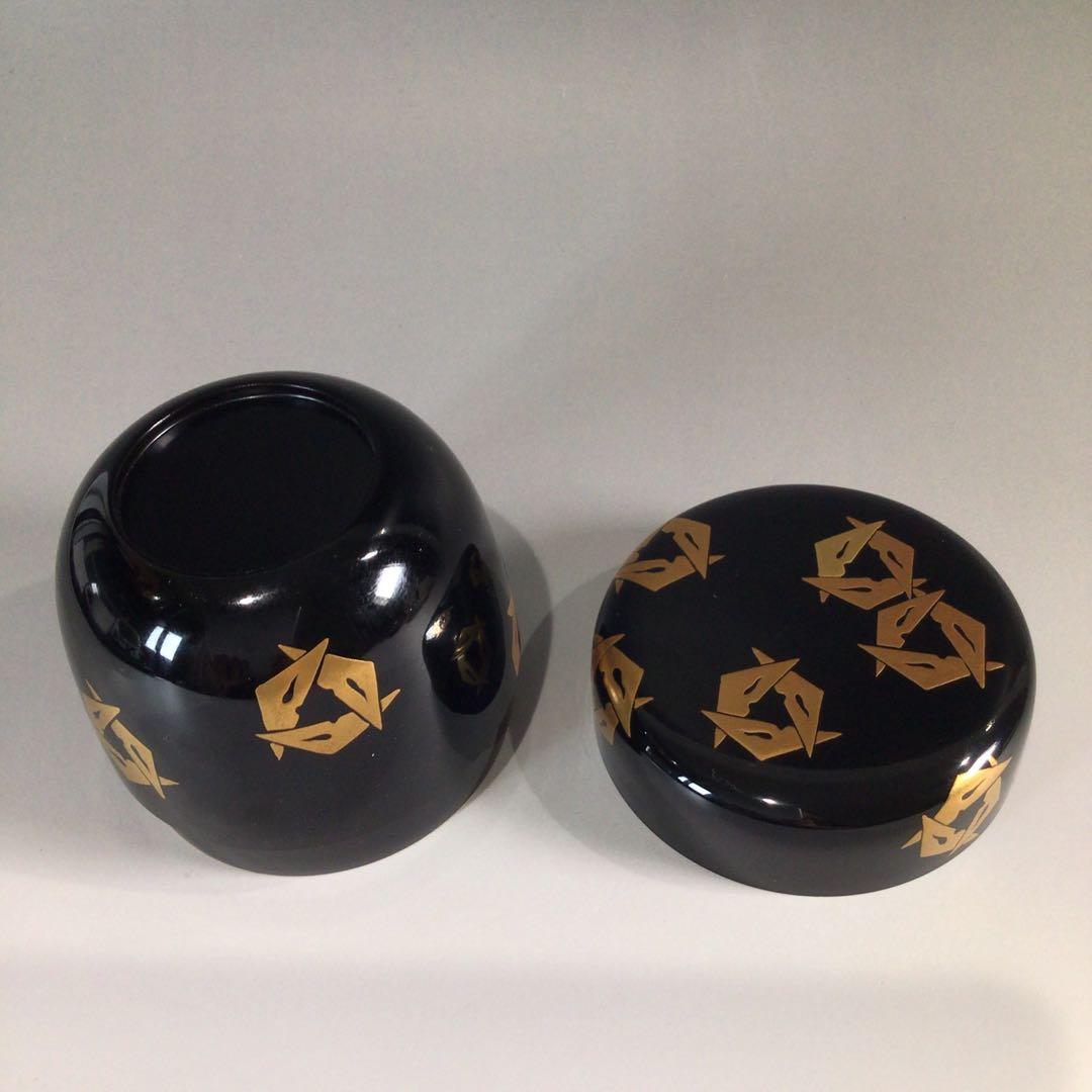 P628 棗 『漆匠 前端春斎作』『鱗鶴蒔絵』『大棗』 共共箱 茶道具