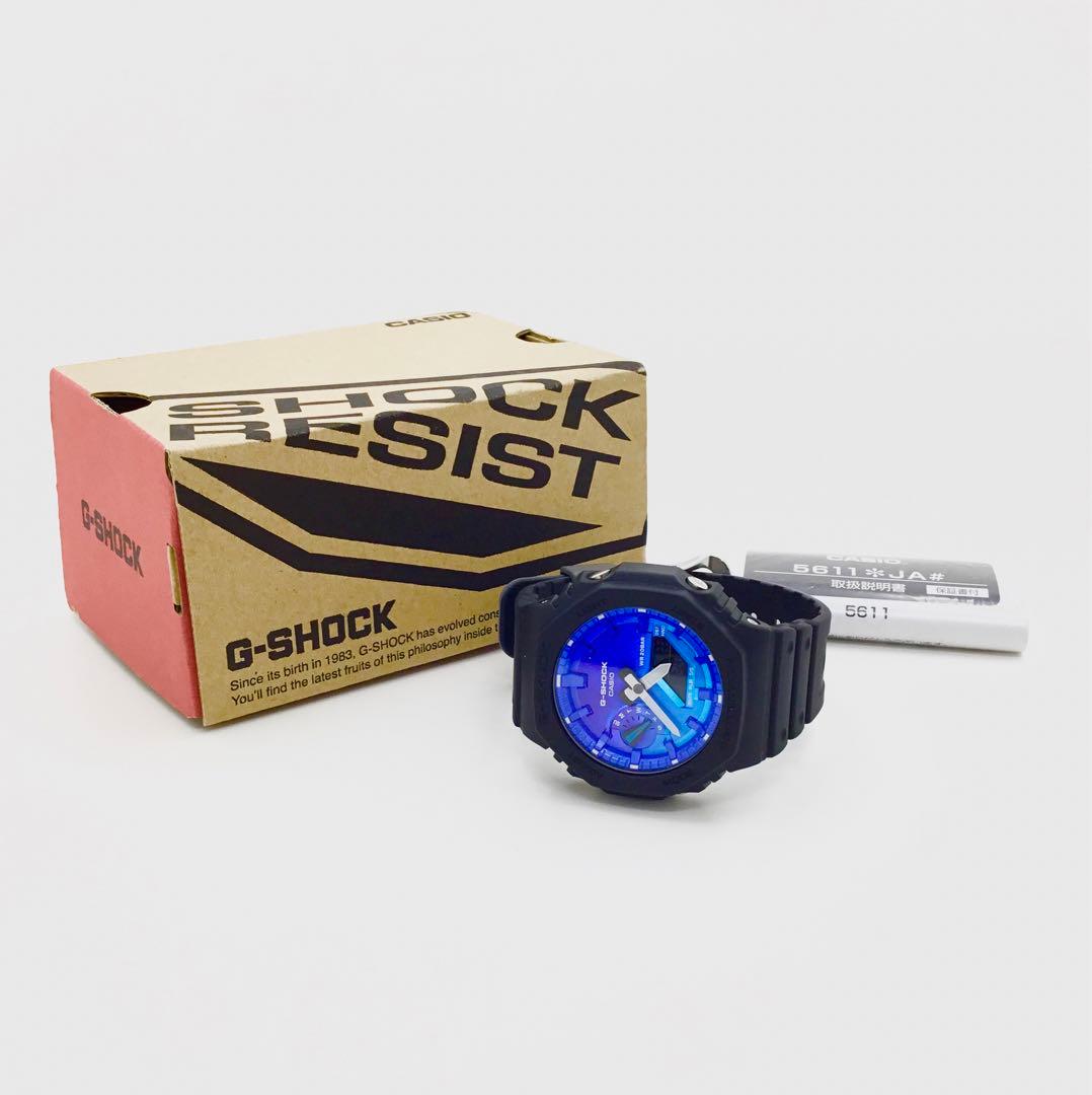 【中古美品】G-SHOCK 腕時計 GA-2100FL 青 黒 グレー A795