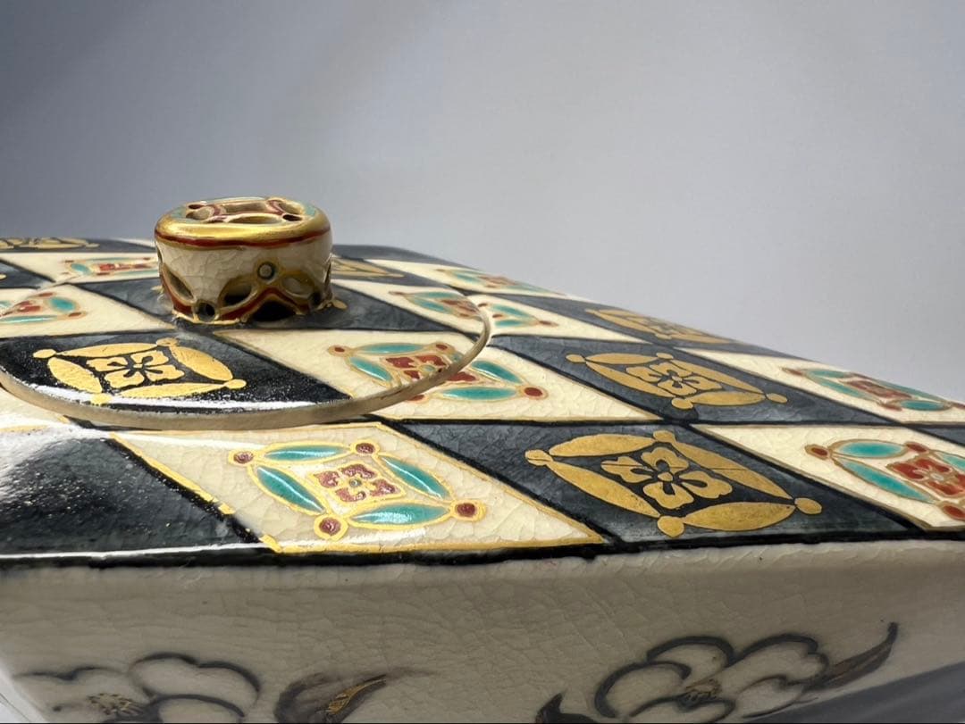 【真葛香山】仁清意菱形高炉 二代 香半之助作 帝室技芸員【書載品現物】