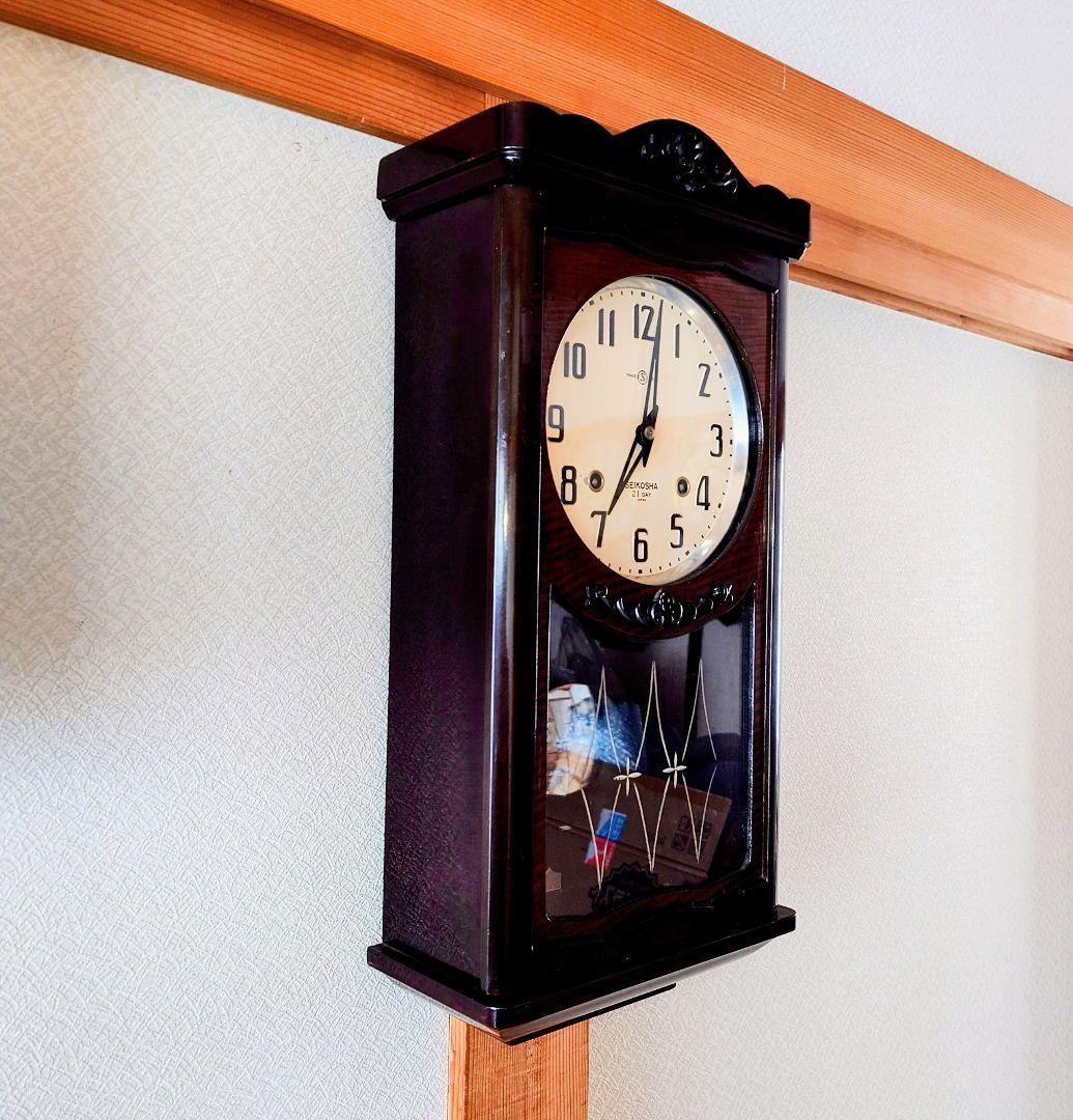 〈完動・美品〉精工舎　21日巻　宮型ゼンマイ振り子掛け時計　ボンボン時計　古時計