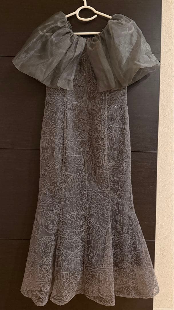 Leja 2WAYオフショルダーパフスリーブマーメイドワンピースドレス グレー