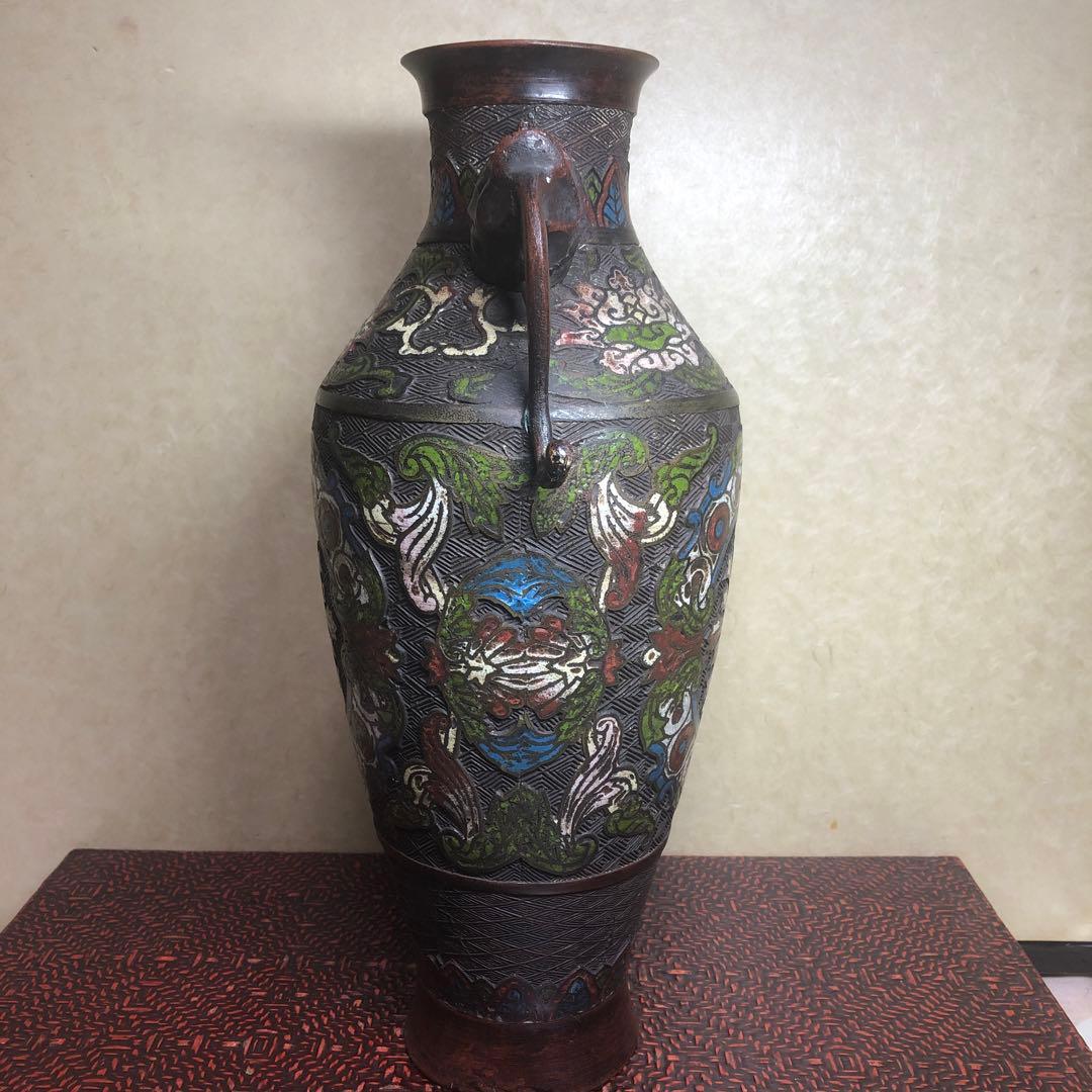 中国古美術 明時代七宝焼壺 古銅製 中国古美術 明時代七宝焼壺