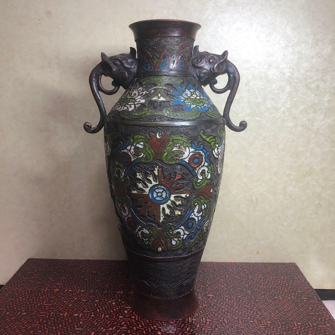 中国古美術　明時代七宝焼壺　古銅製 希少品］中国古美術明時代七宝焼壺古銅製