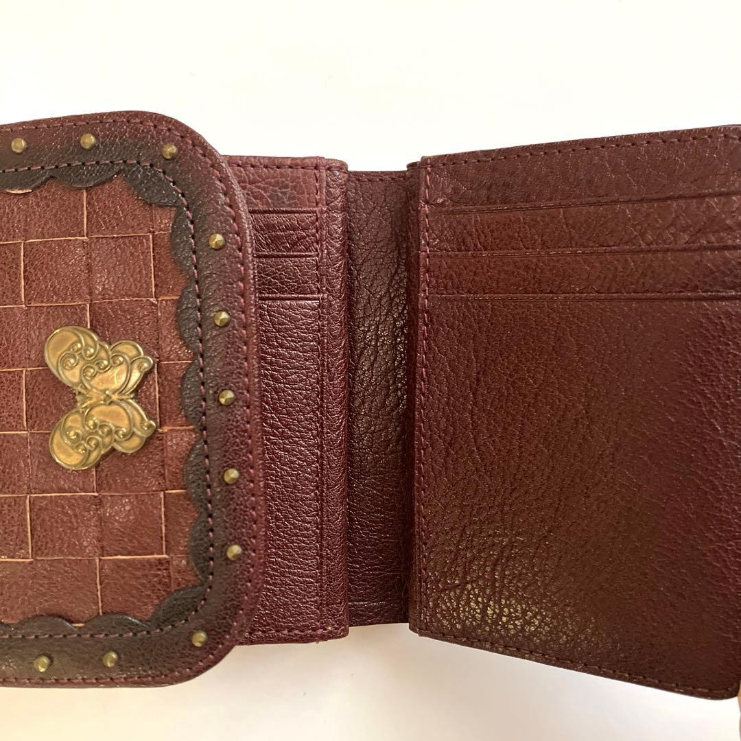 極美品】 アナスイ ANNA SUI 牛革 折り畳み 財布 パスケース 口金