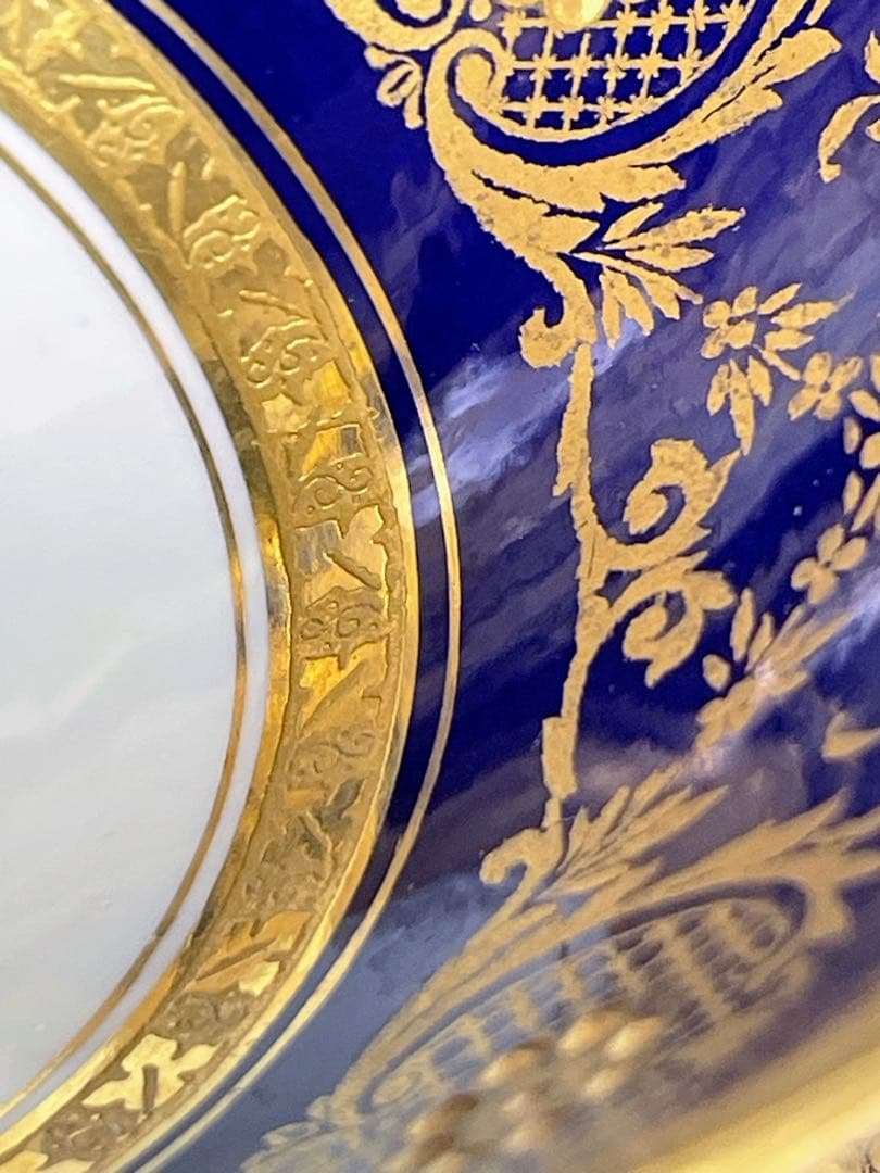 美品】オールドミントン コバルト地 金彩 ブイヨンカップ＆ソーサー 金盛り