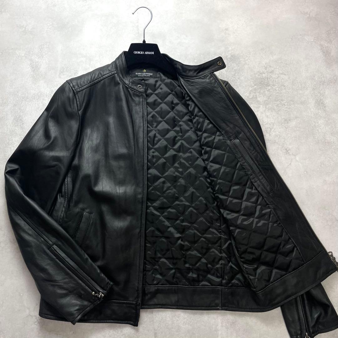 極上ラムレザー】ナノユニバース シングルライダースジャケット 羊革