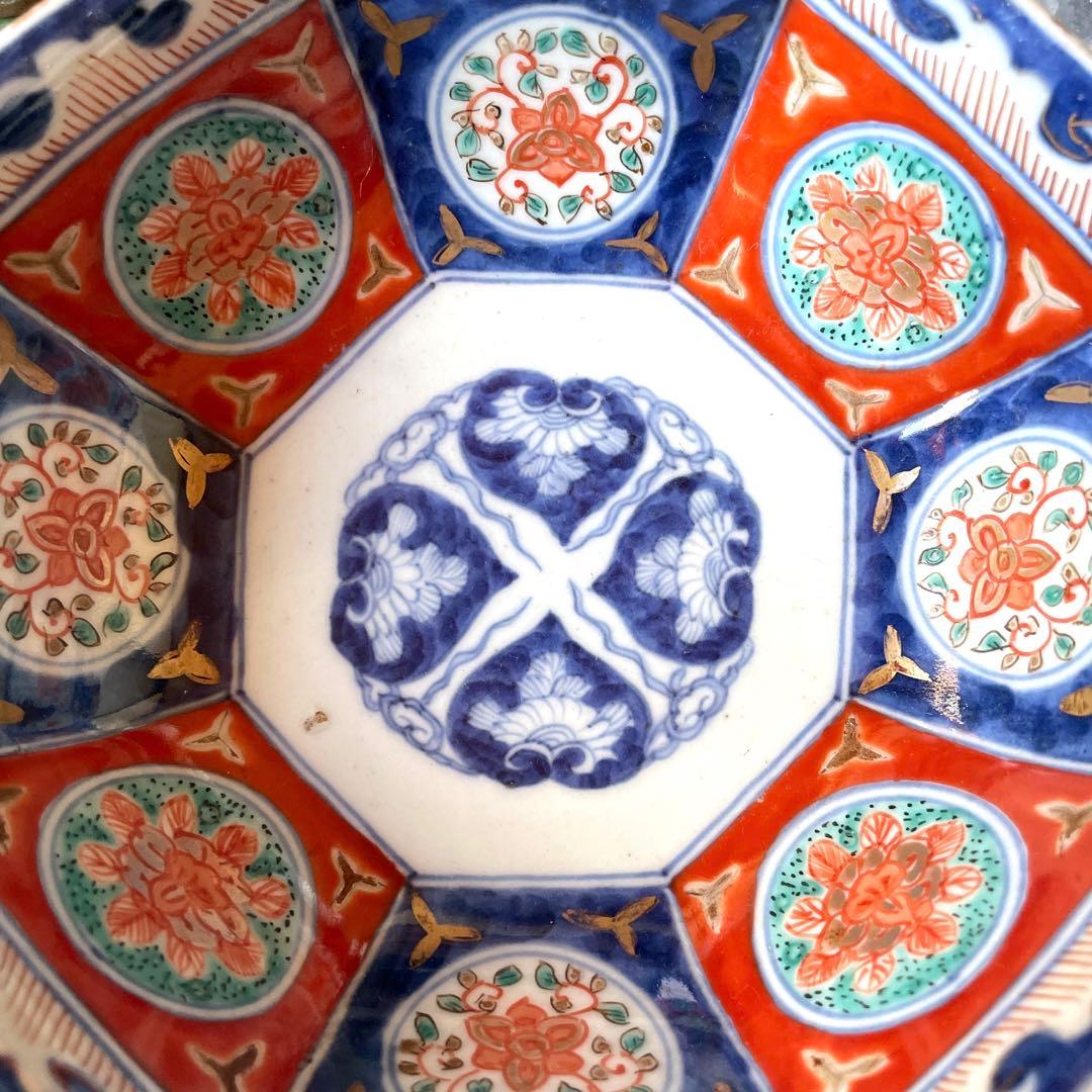 富貴長春 染付 金彩 金襴手 八角鉢