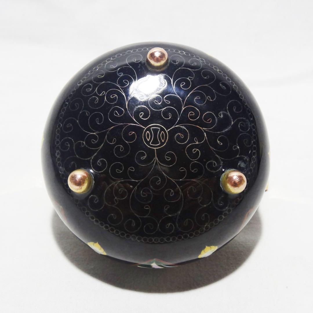 錦雲軒 稲葉七宝】 玉形耳付古代文 七宝香炉 共箱 茶道具