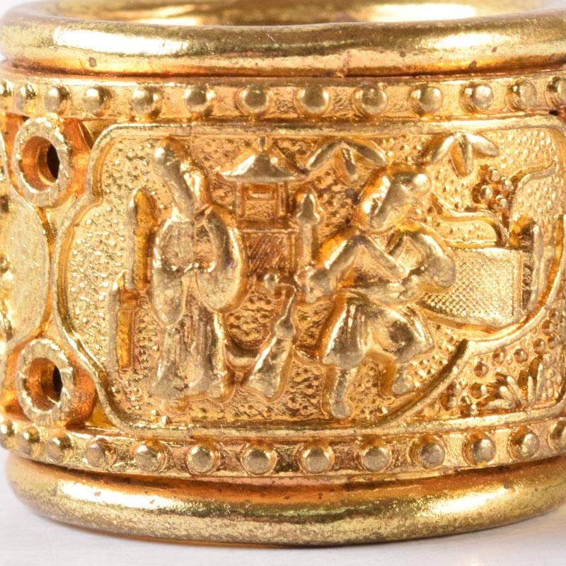 中国　光緒天宝足銀　山水人物彫　板指　N　7475