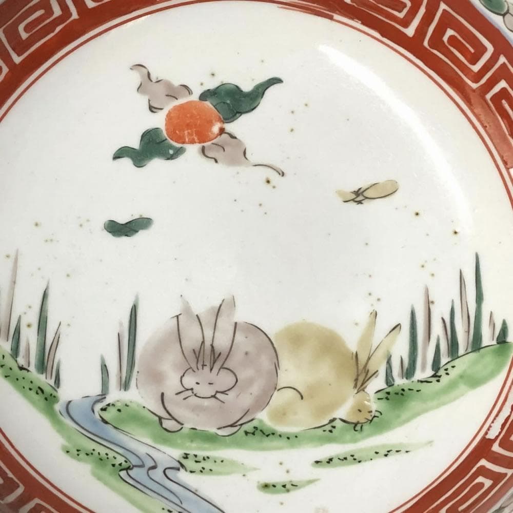 e1315 古伊万里 色絵 鉢 うさぎ 兎 二重高台 色絵鉢 - メルカリ