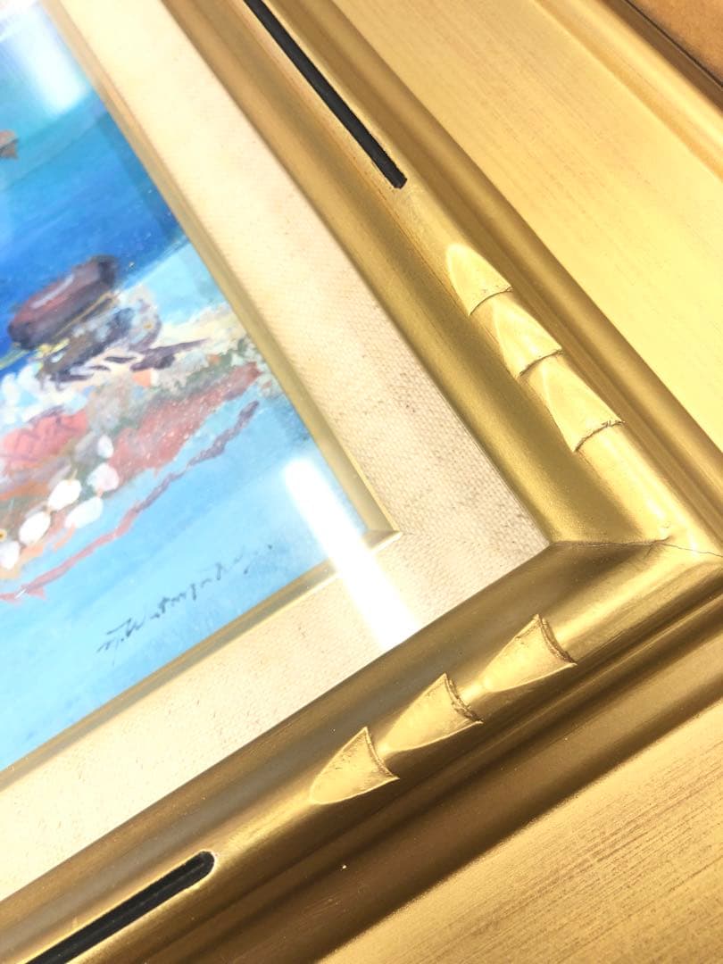 ☆ 鴨川港 『滞船』 渡辺三男 千葉 1981 絵画 海 日本 油絵 海 舟 青