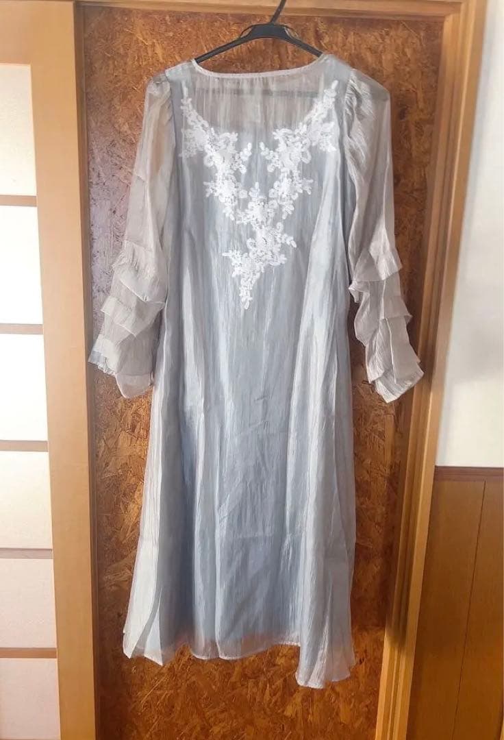 シアーAラインワンピースドレス　結婚式 花柄