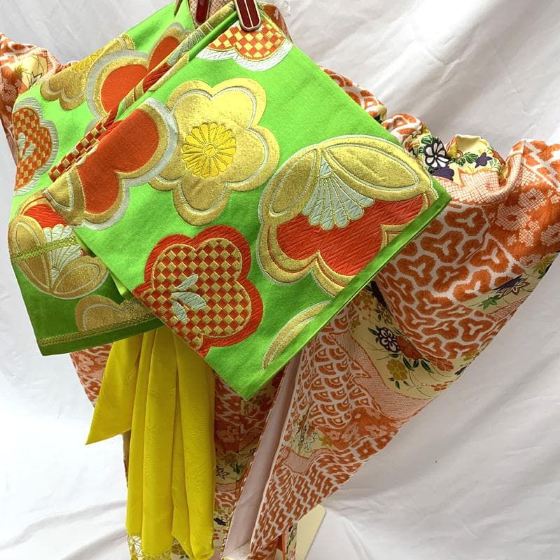 503ag68□七五三 七歳 女児 着物&袋帯 青海波 花□美品