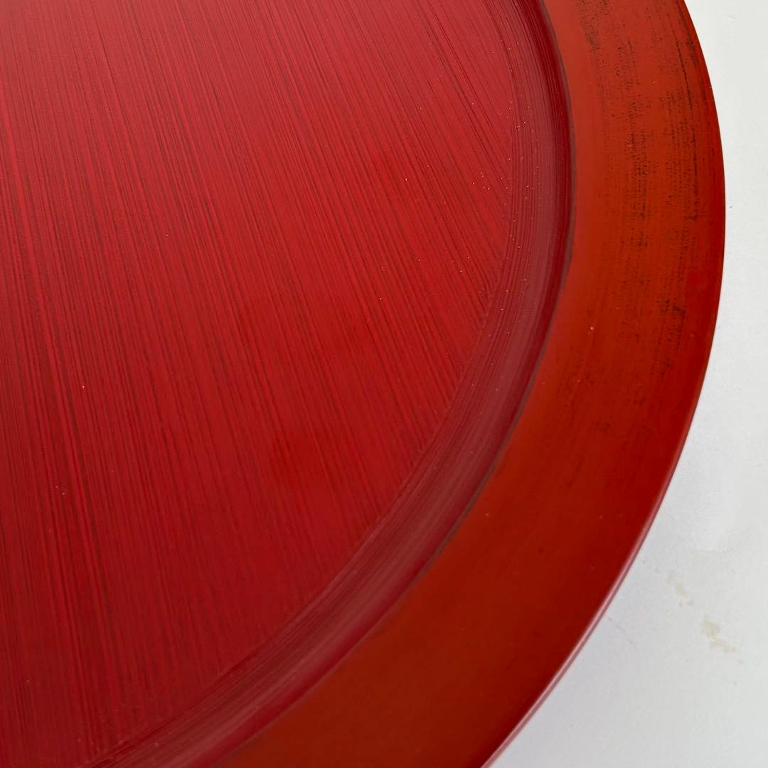 【希少】未使用 木製 漆塗り 刷毛目 さび根来 大皿 お盆 えんじ