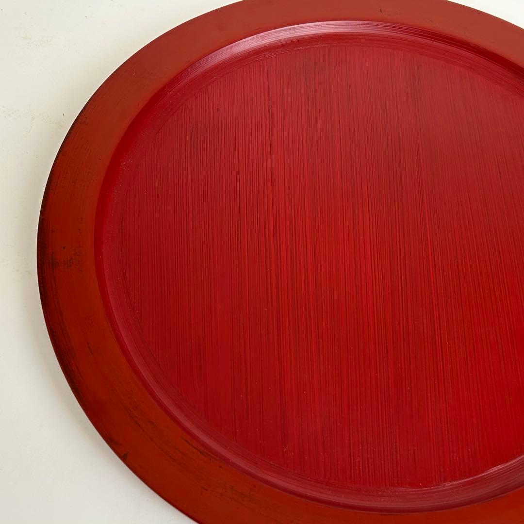 【希少】未使用 木製 漆塗り 刷毛目 さび根来 大皿 お盆 えんじ